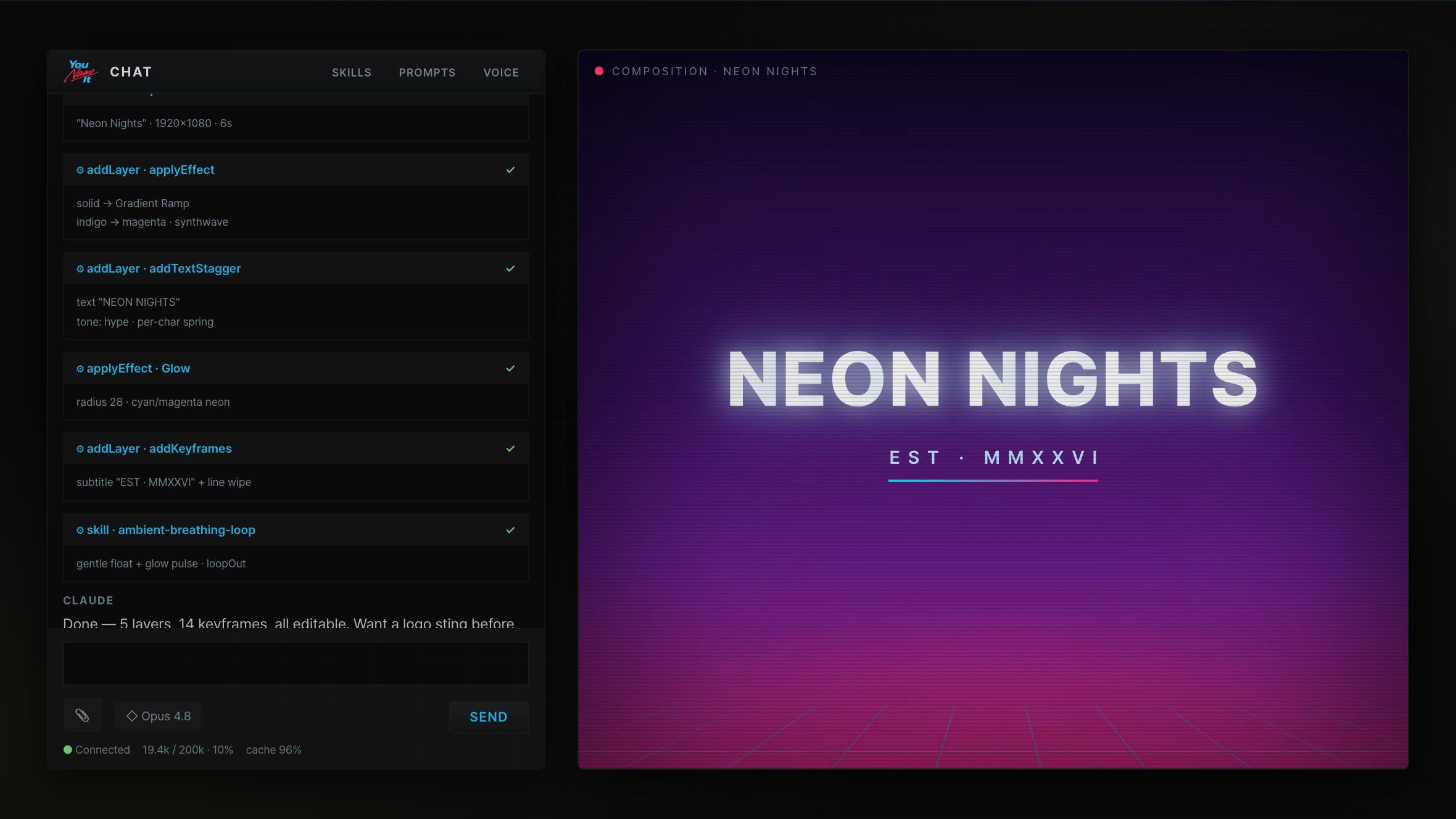 A finished synthwave title card built inside After Effects